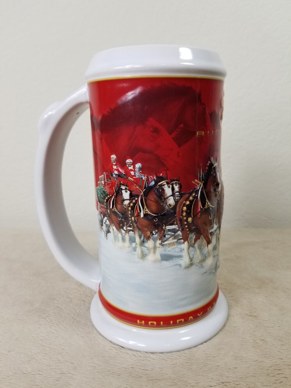 Budweiser Beer Stein Mug 25th Anniversary 2004 Holiday Handcrafted 7" Brazil Vtg